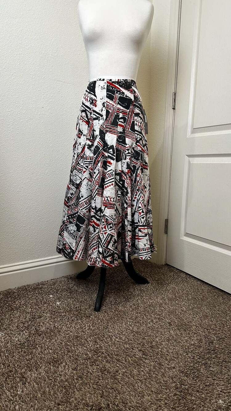 Abstract Geometric Print Maxi Skirt Red Black White